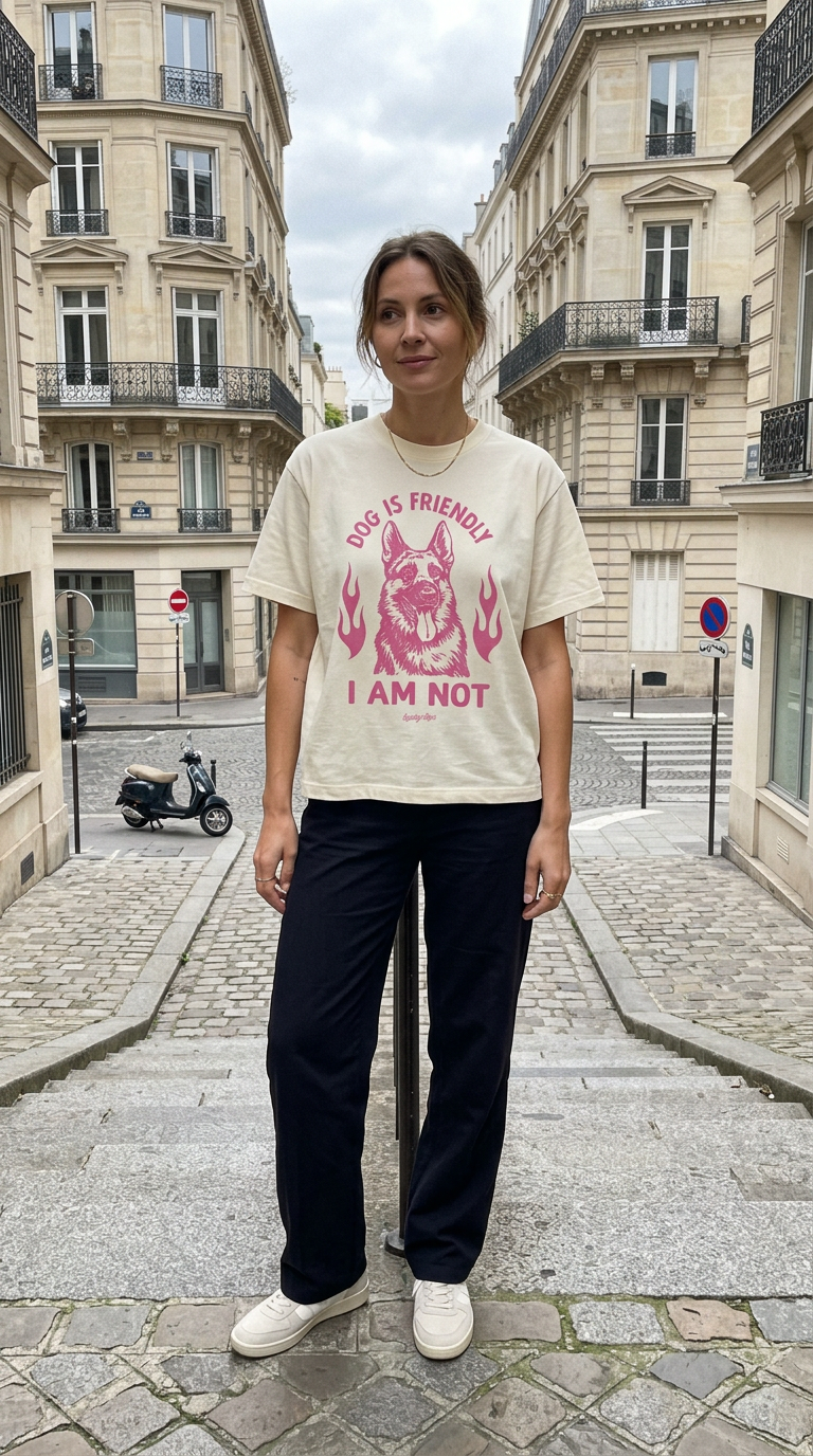 AI product shot of Dog is Friendly. I Am Not. Custom T-shirt