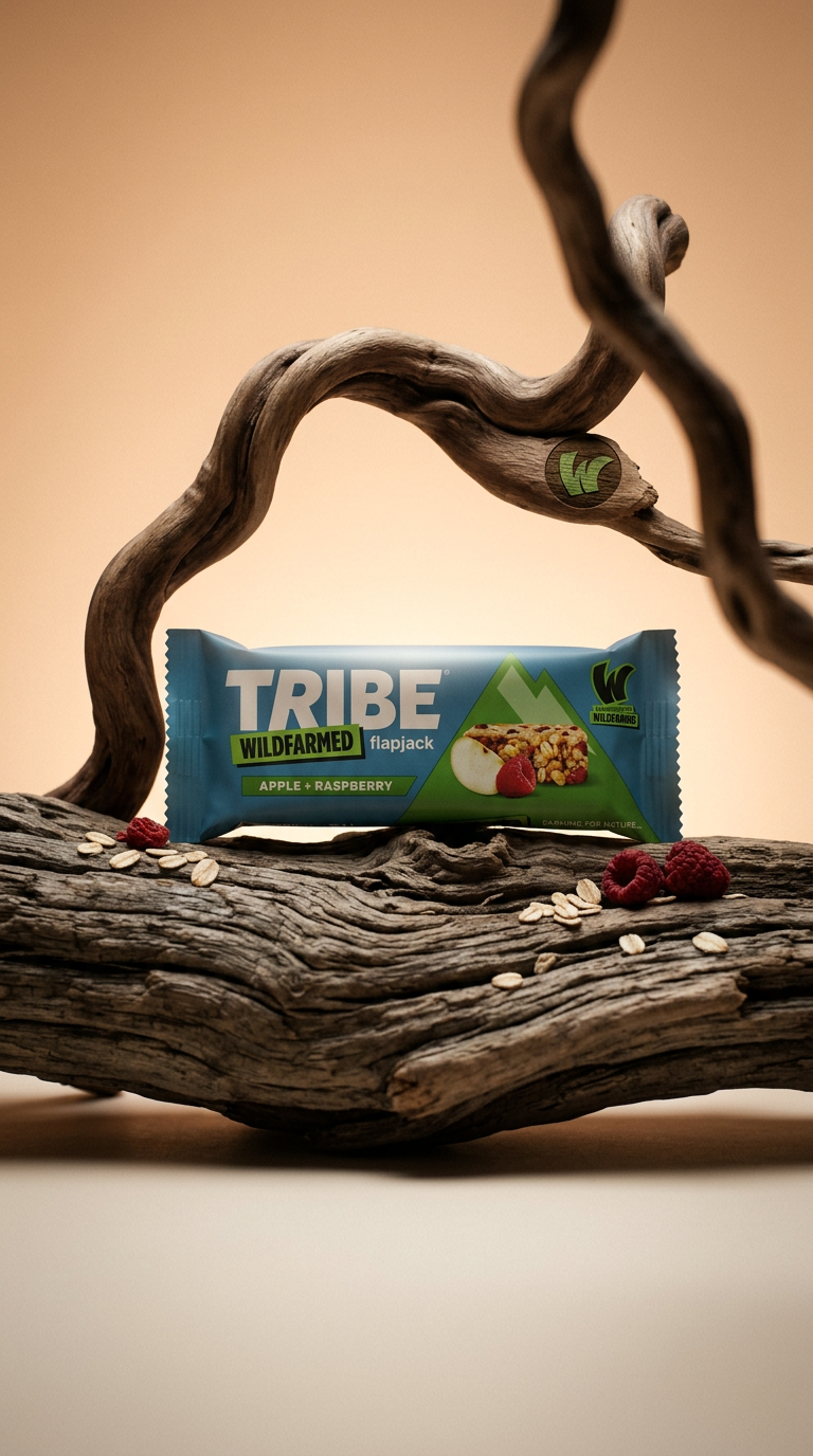 AI product shot of TRIBE x Wildfarmed Flapjack Bars | Delicious Tasting Flapjack | Made with Regen Oats | Sustained Energy
