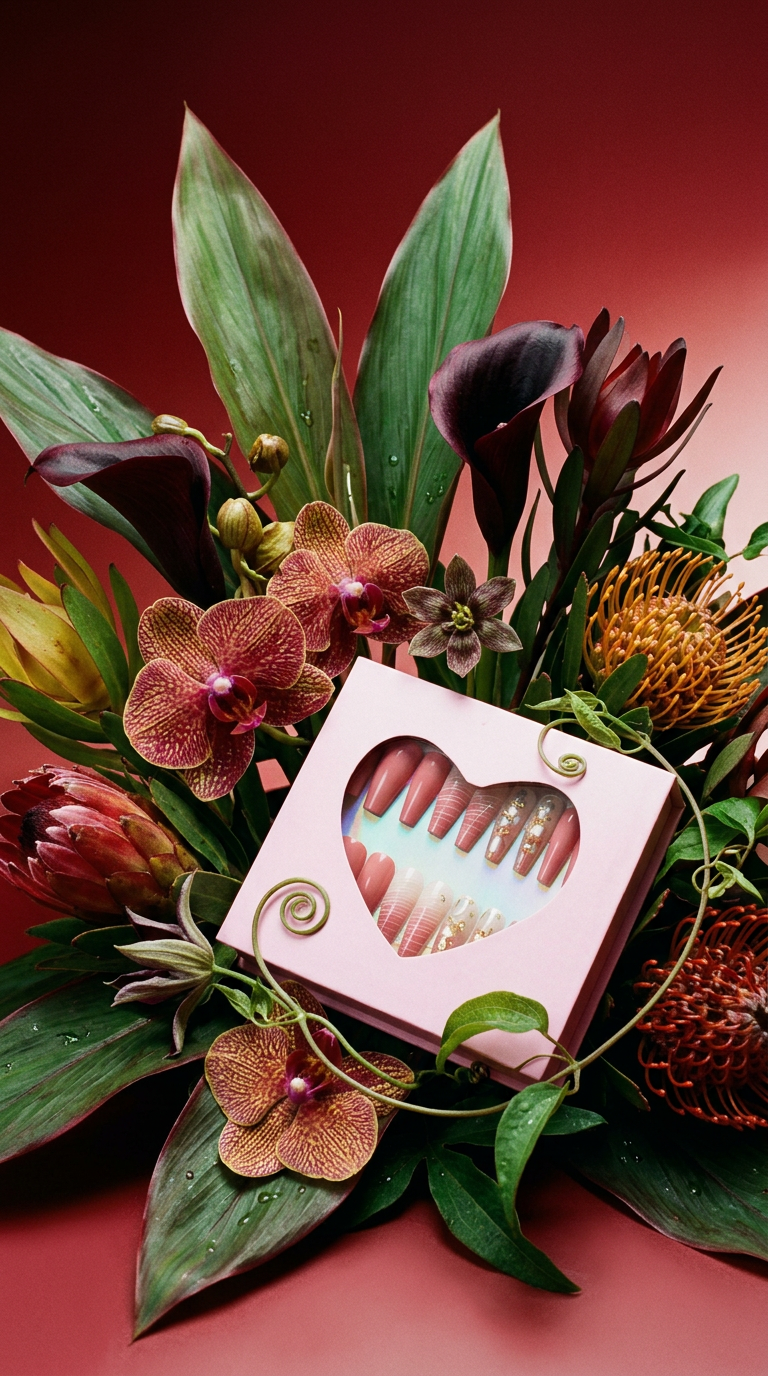 AI product shot of Emballage de luxe Faux ongles Ongles artificiels Boîte en papier Logo personnalisé Affichage de l'emballage des ongles Réutilisable