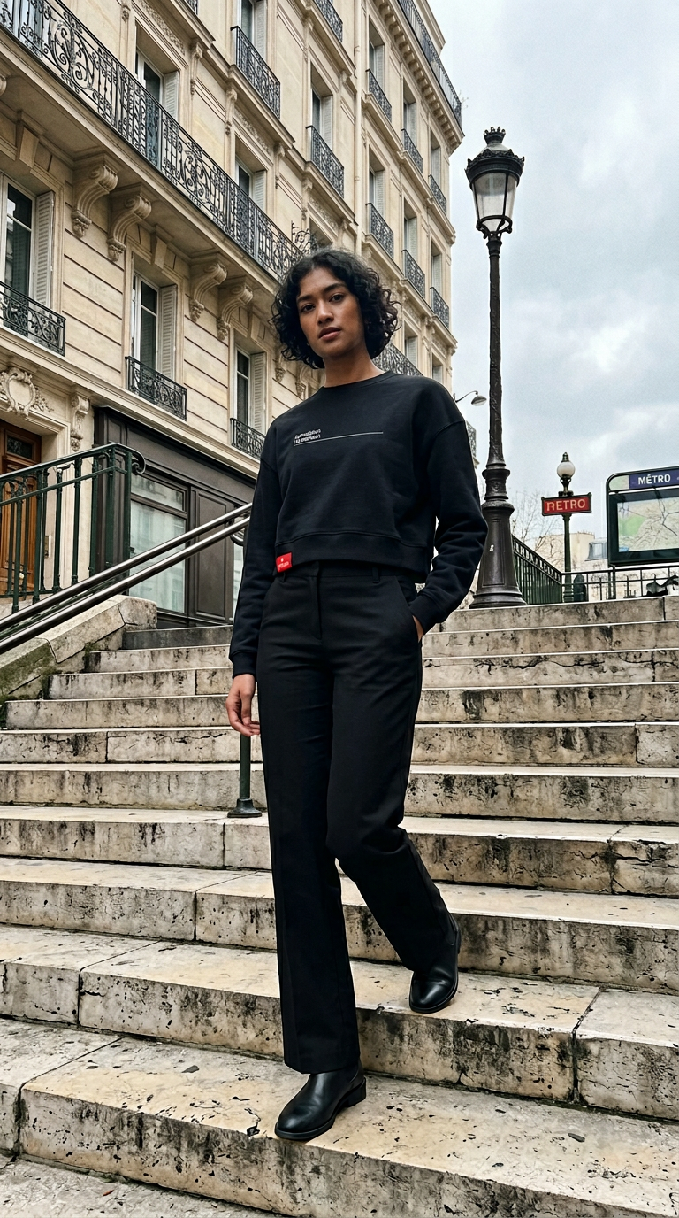 AI product shot of Signature Cropped Crew - Black