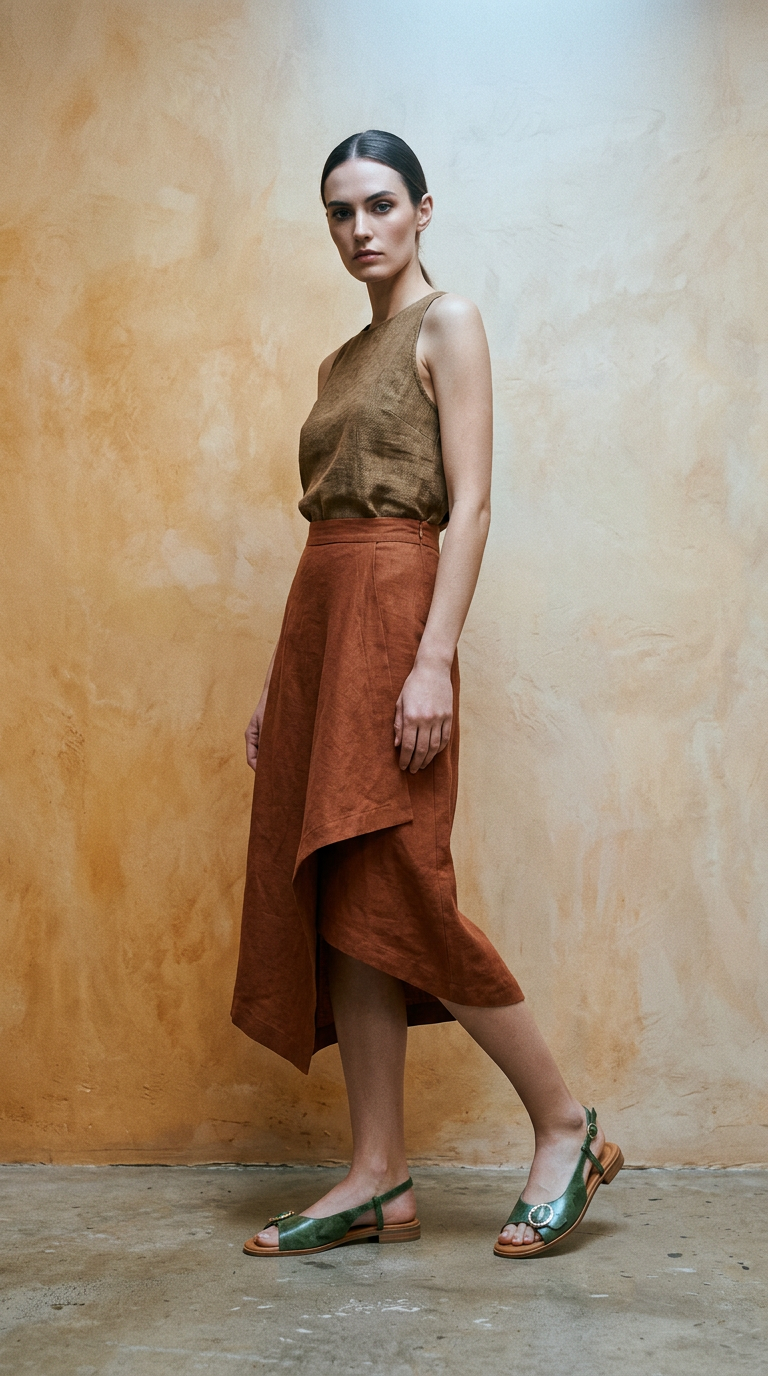 AI product shot of LENNON - Sandales en Cuir Vert Kaki