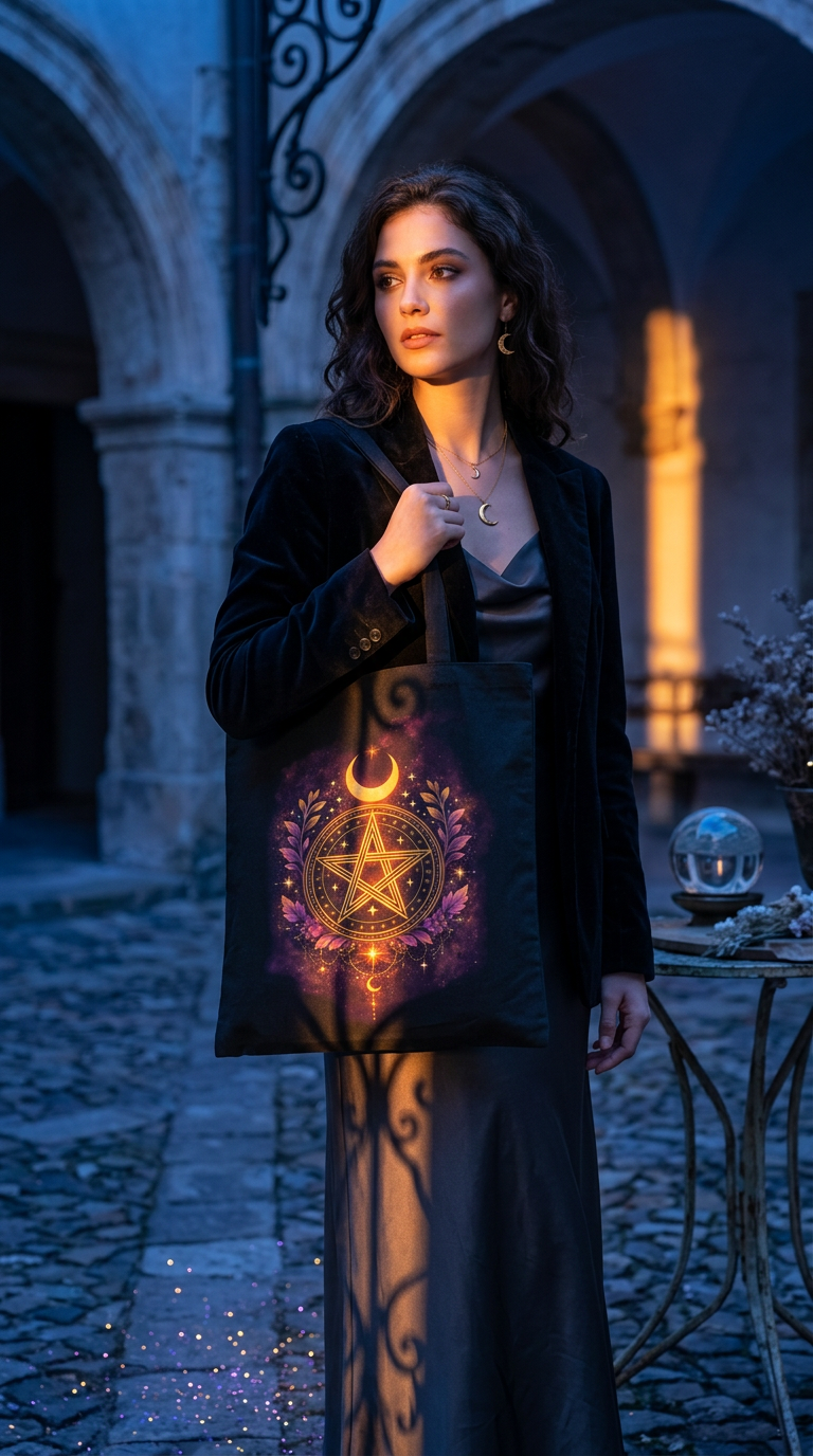 AI product shot of "The Void Collection" Tote Bag — Mystic Organic Cotton Shopper