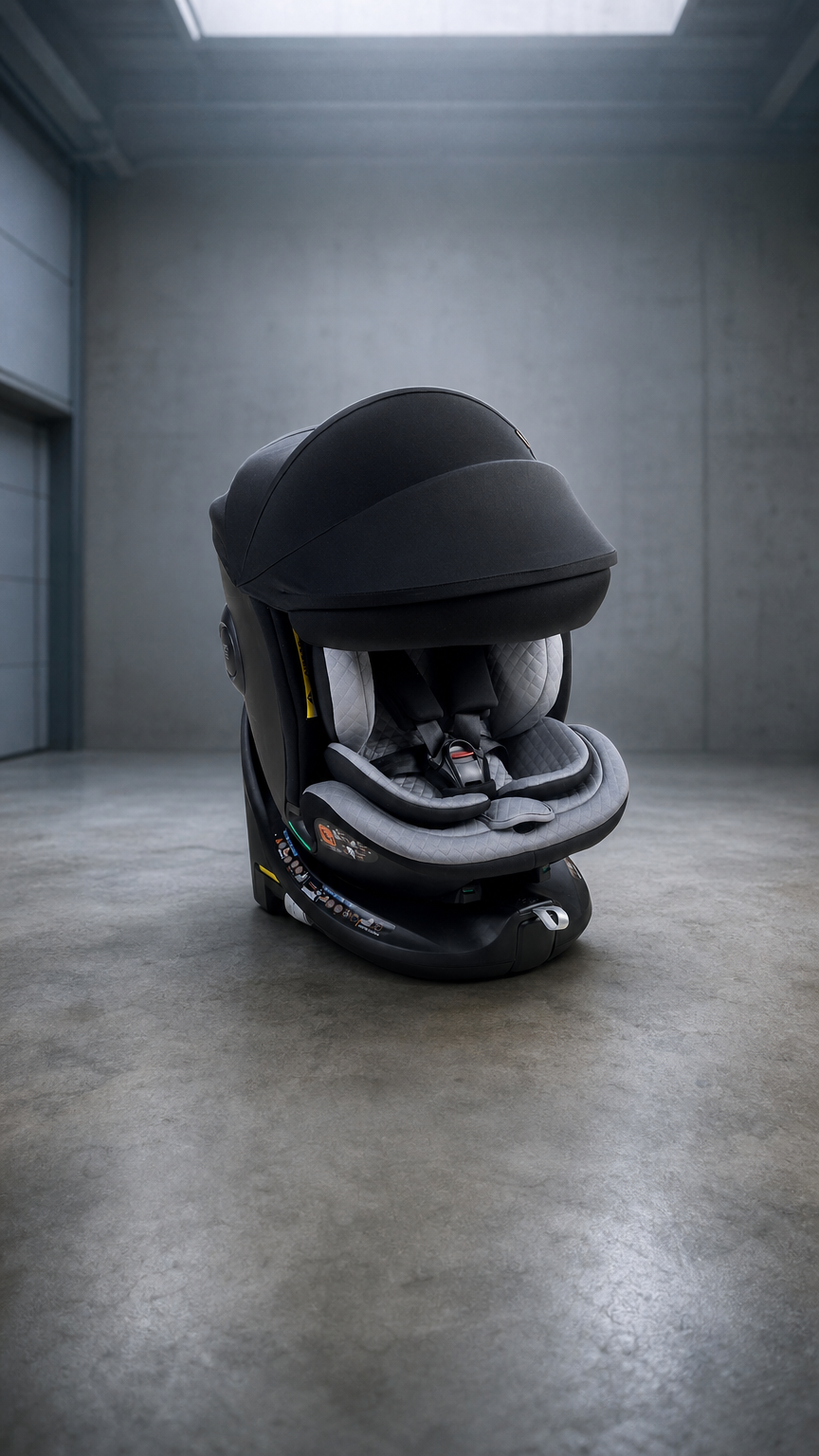 AI product shot of Mountain Buggy® safe rotate™ R129 i-size convertible car seat with unity™ base