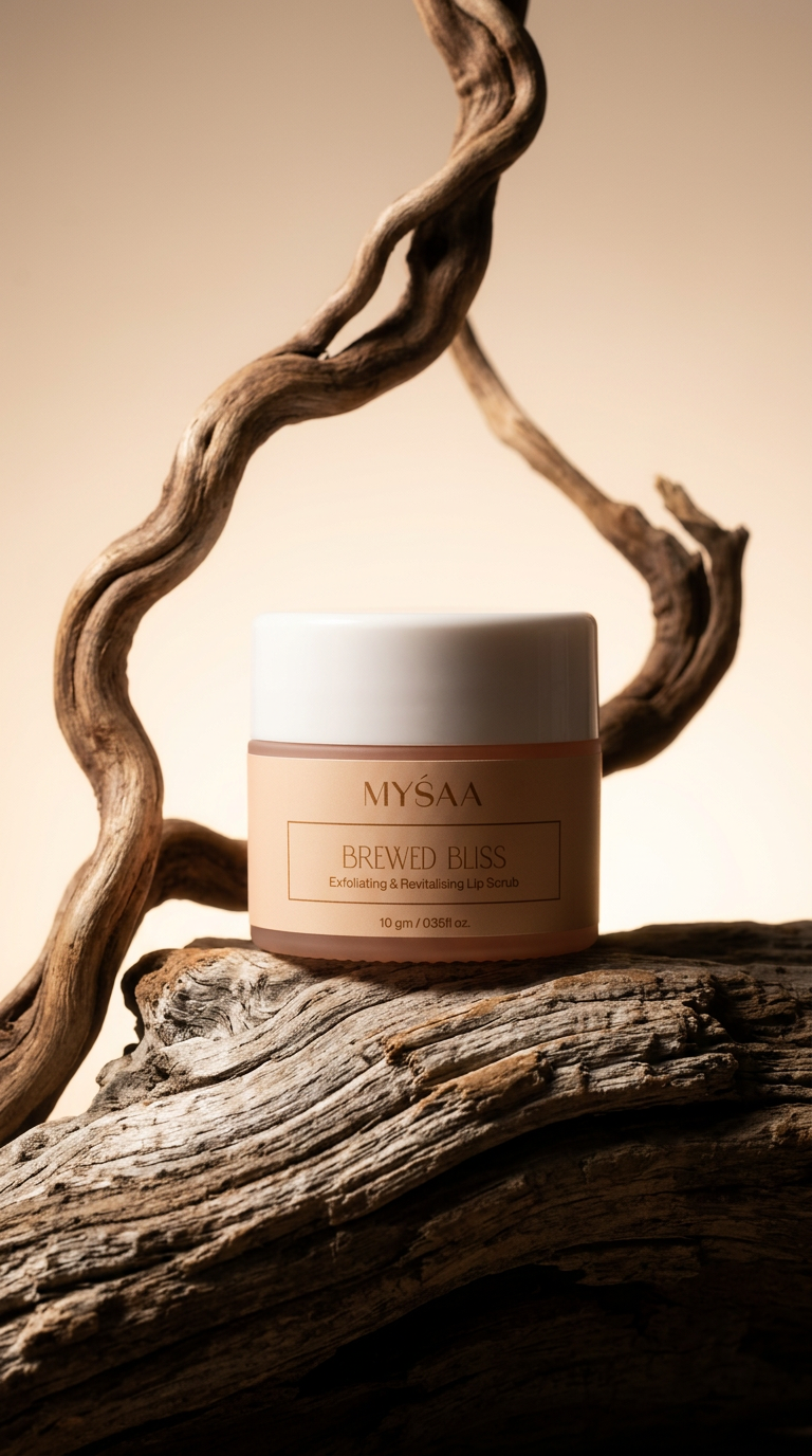 AI product shot of Brewed Bliss | Exfoliating & Revitalising Lip Scrub