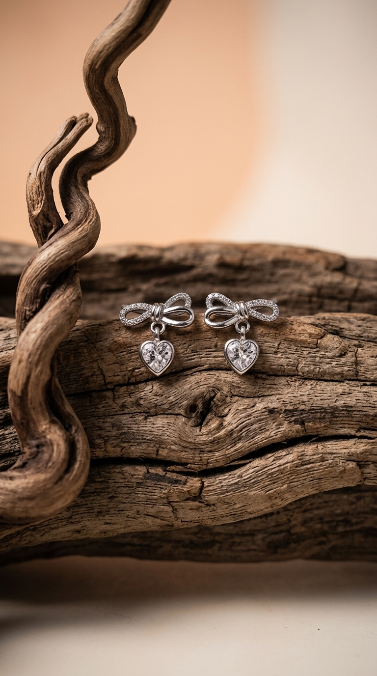 AI product shot of 【可選色】怦然蝴蝶結925純銀耳環-玫瑰金/銀