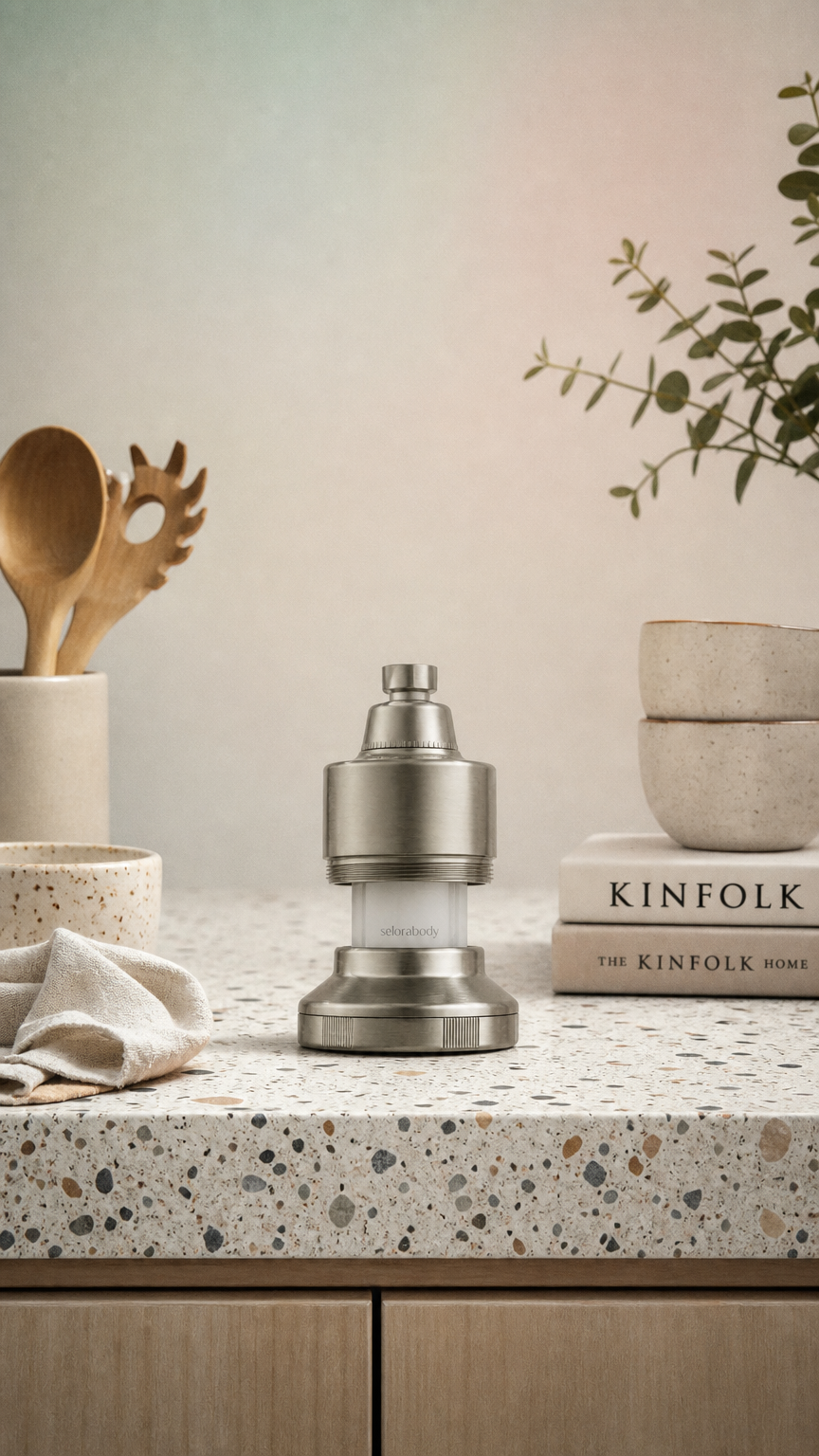 AI product shot of Europe's #1 Filtered Showerhead for Soft Skin and Healthy Hair
