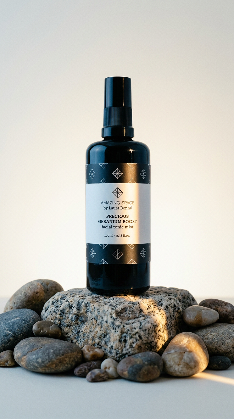 AI product shot of Precious Geranium Boost – Facial Tonic Mist (100ml)