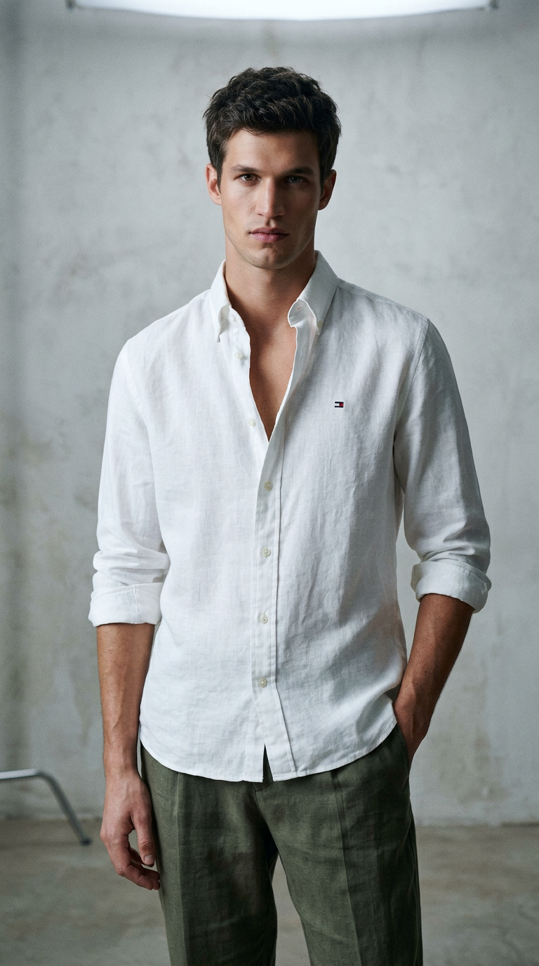 AI product shot of Tommy Jeans - Ecru Linen Blend hemd