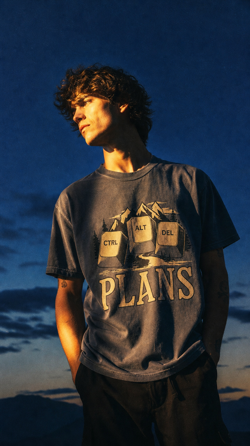 AI product shot of Delete Plans Tee