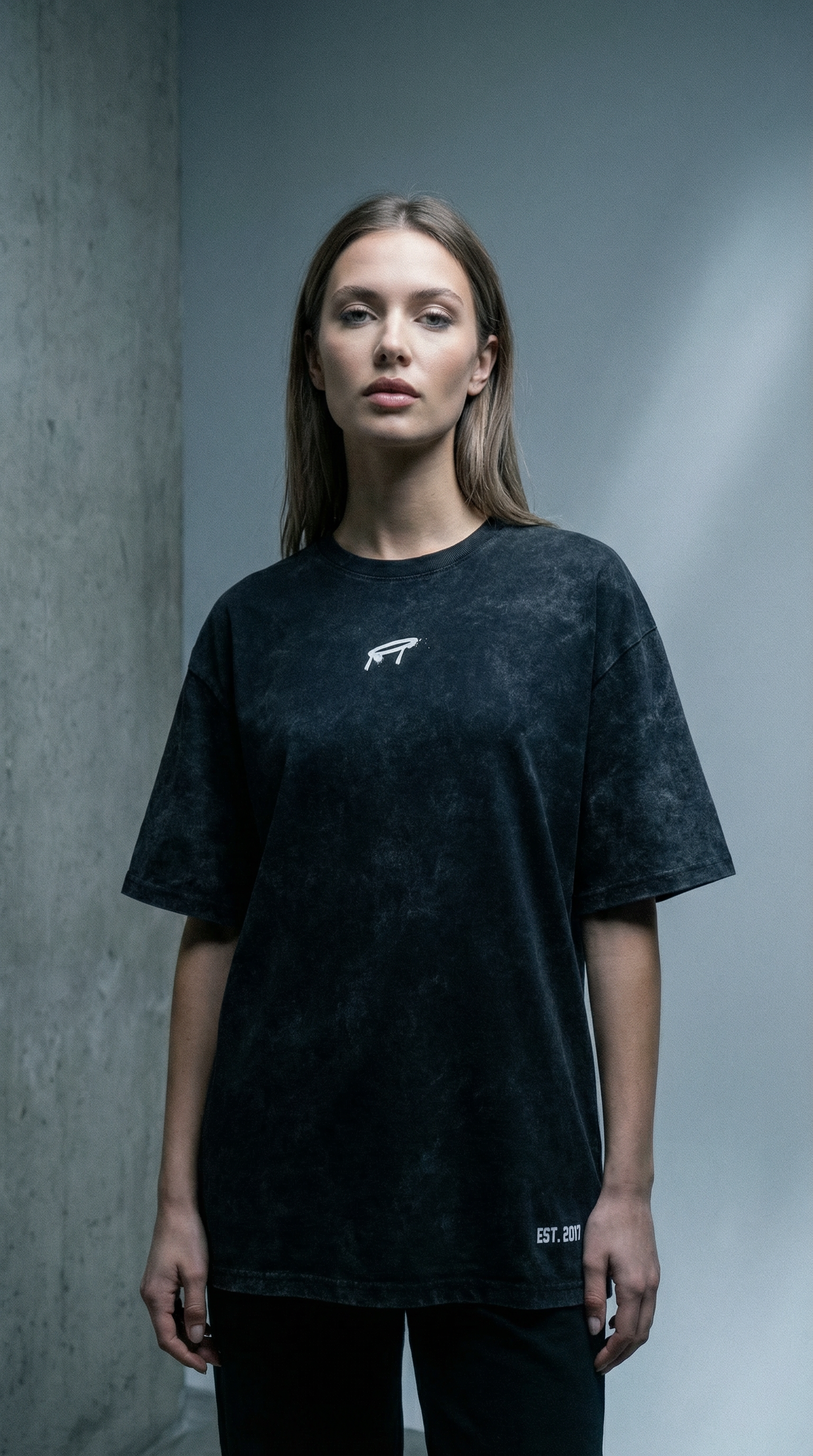 AI product shot of T-shirt Black (oversized)