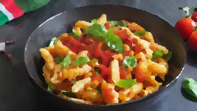 イタリアのトマトとバジルのパスタ