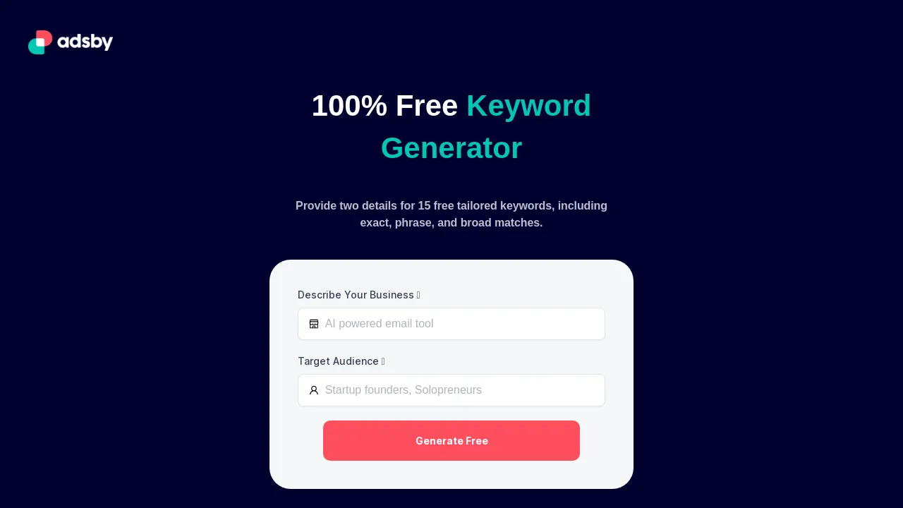 %100 Free Keyword Generator screenshot