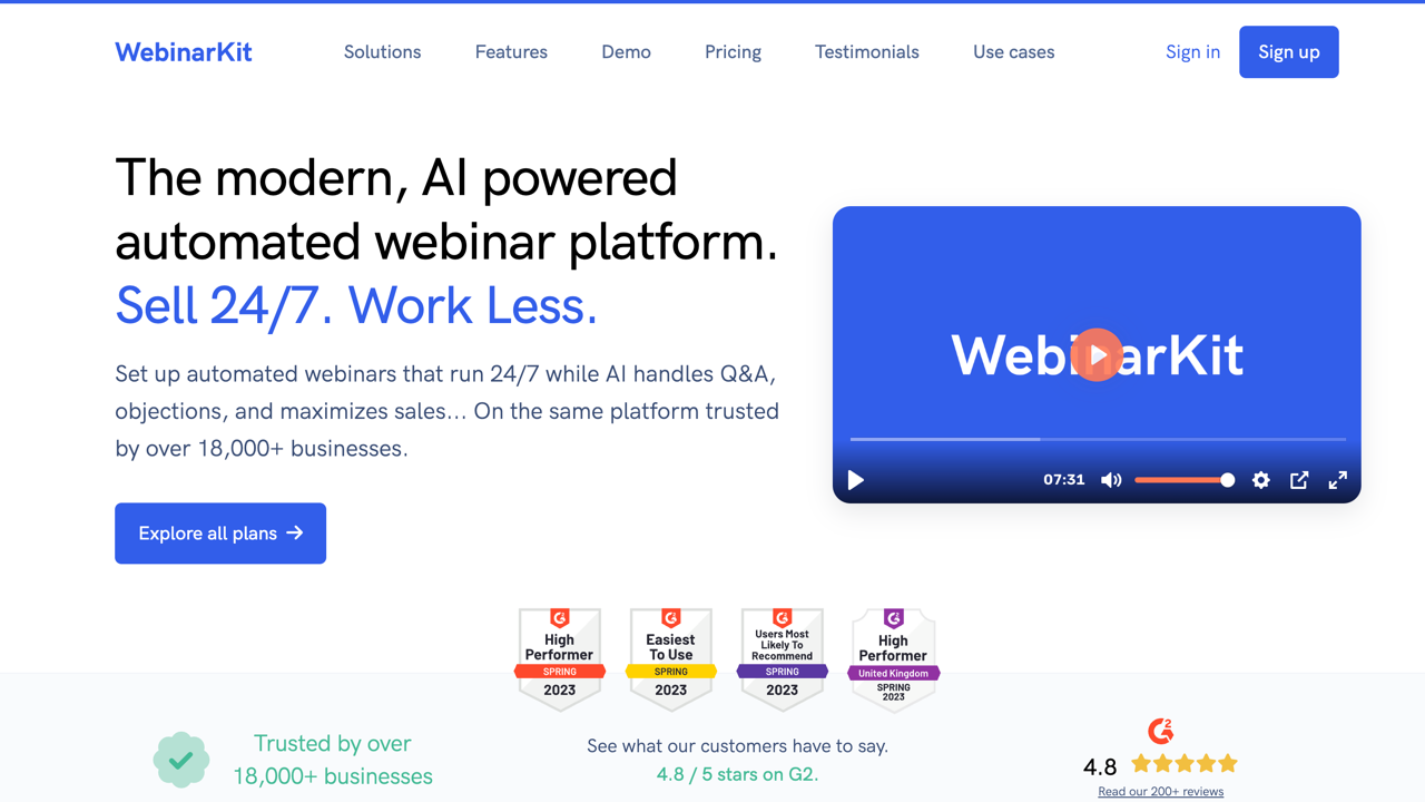 The modern, AI powered automated webinar platform. Sell 24/7. Work Less.