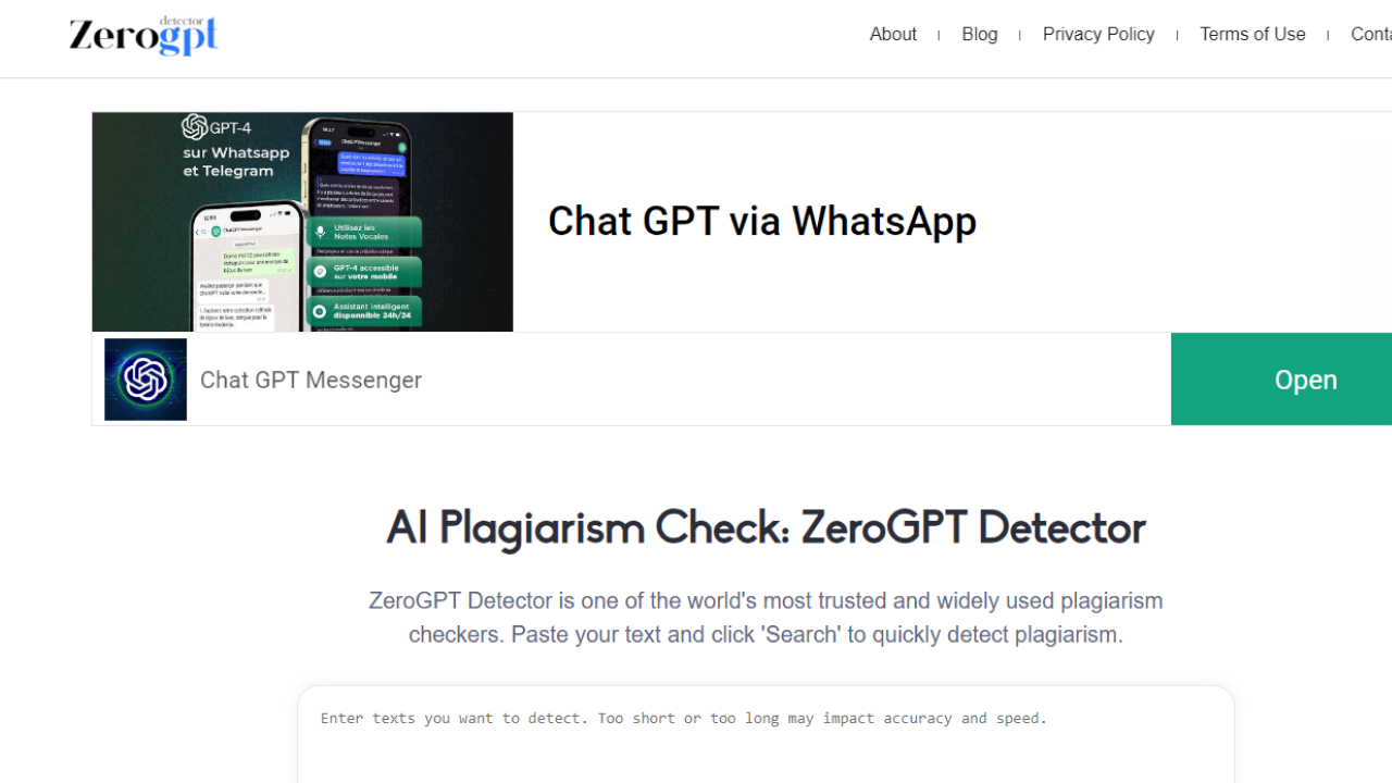 ZeroGPT Detector screenshot