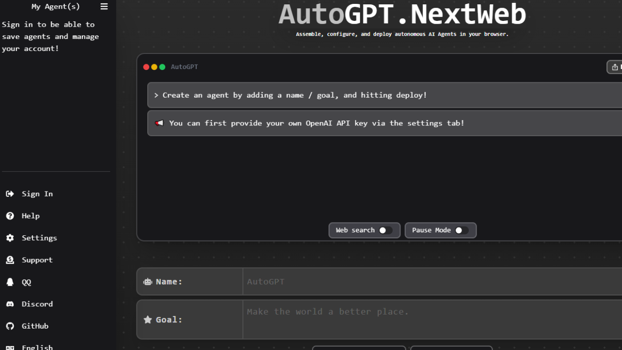 AutoGPT Nextweb screenshot