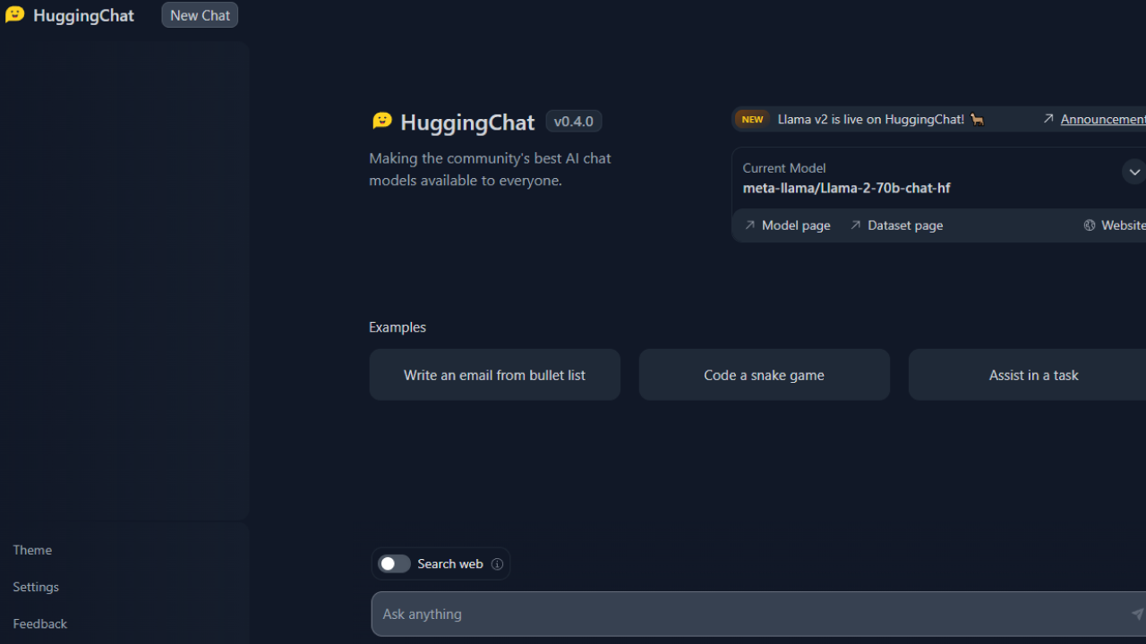 HuggingChat screenshot