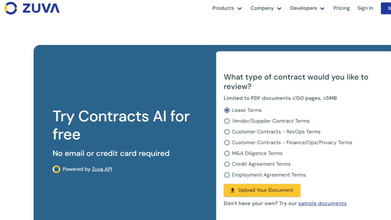 Zuva Contracts AI screenshot