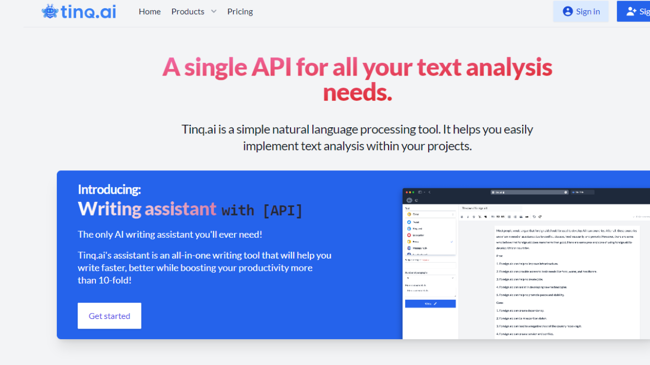 Tinq.Ai - NLP API screenshot