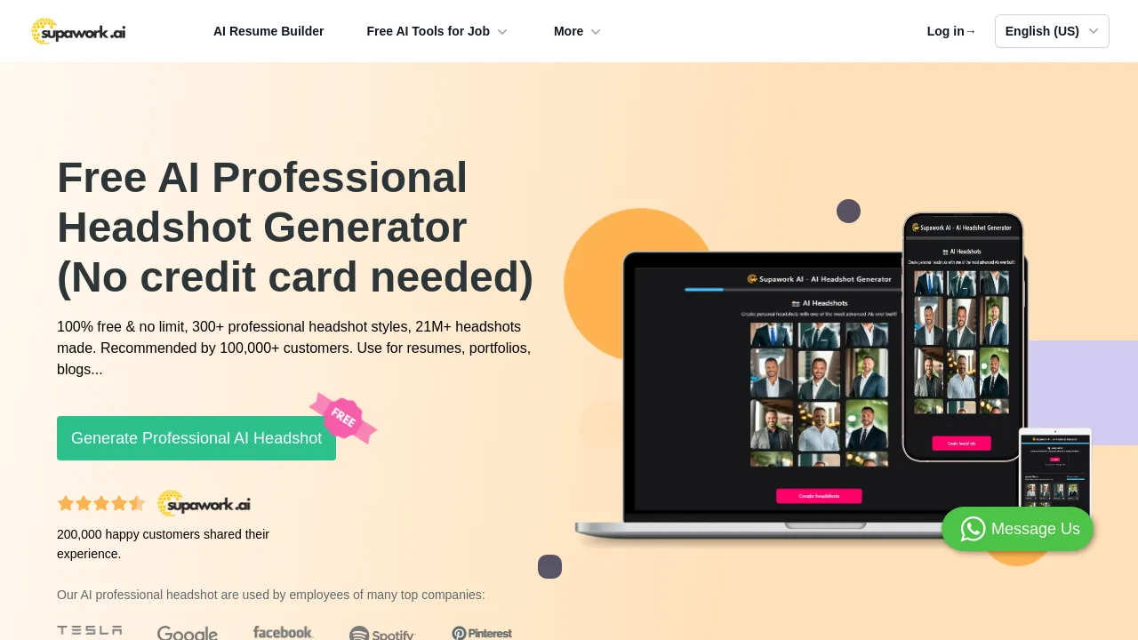 100% Free AI Headshot Generator | Supawork AI screenshot