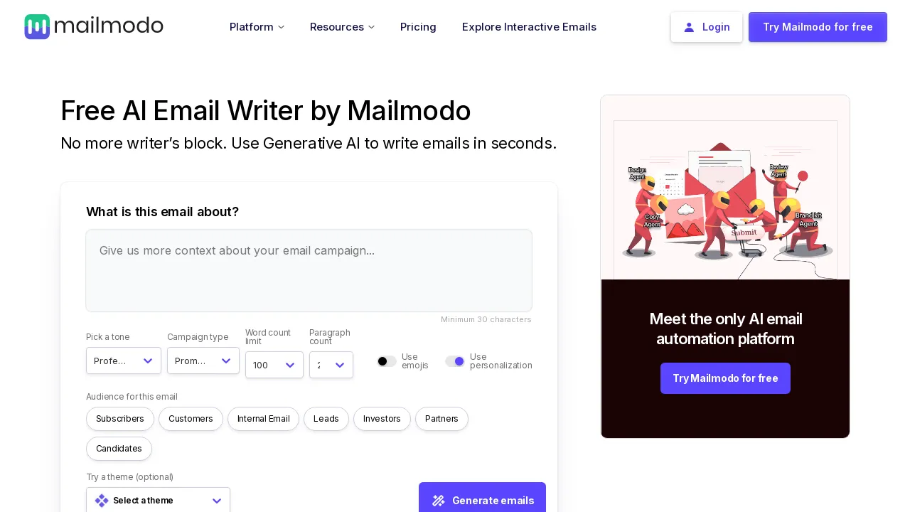 AI Email Writer by Mailmodo