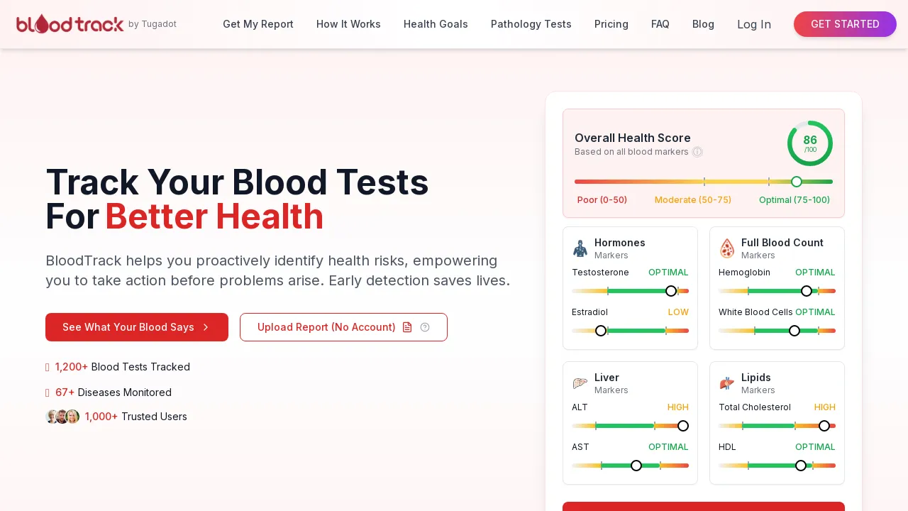 AI Platform for Bloodwork Tracking and Health Optimization screenshot