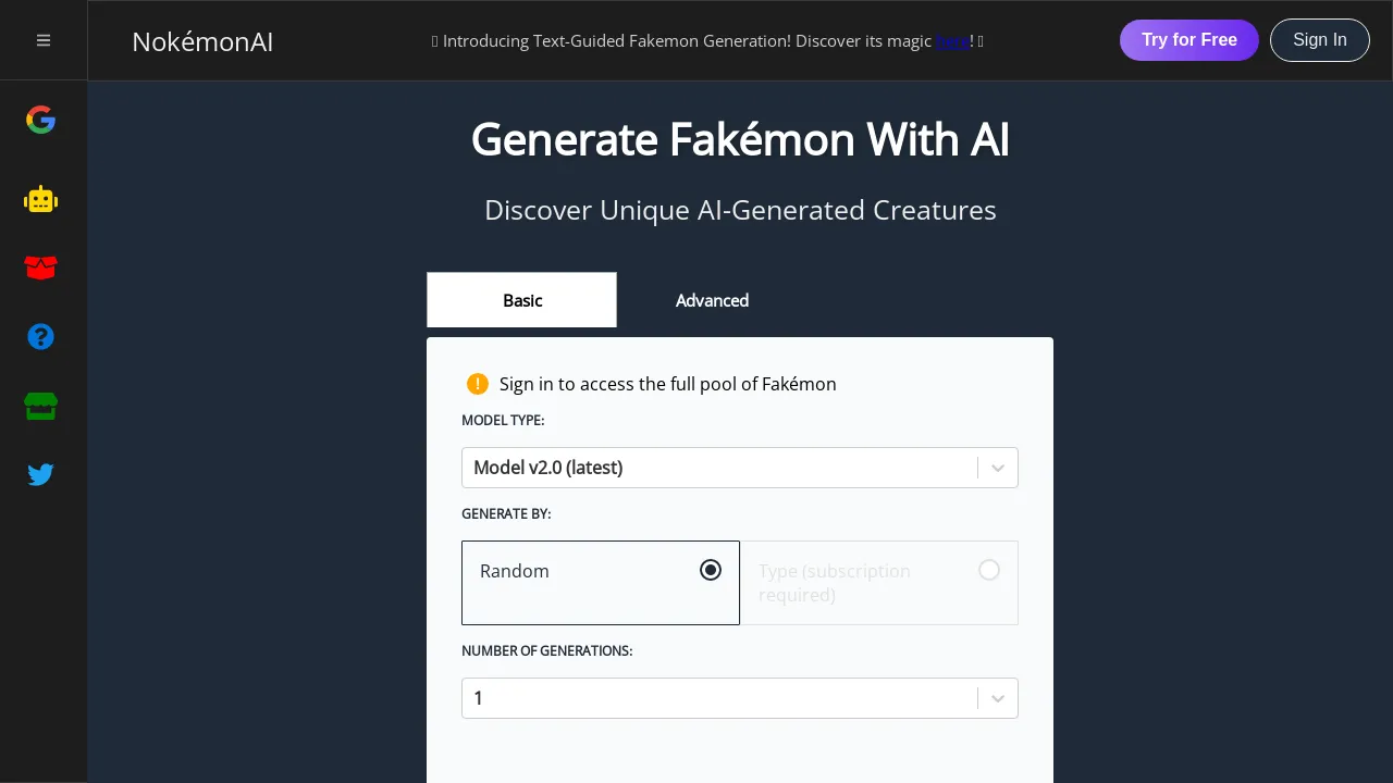 AI Pokemon generator screenshot
