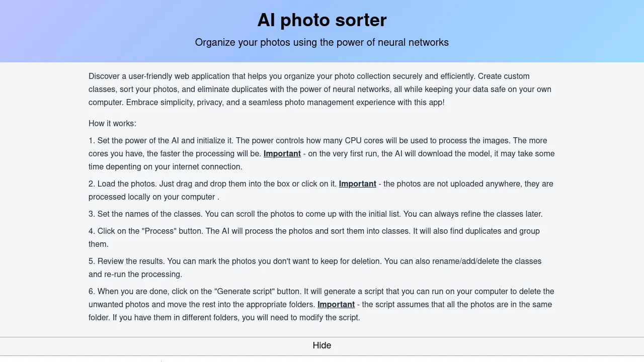 AI photo sorter screenshot