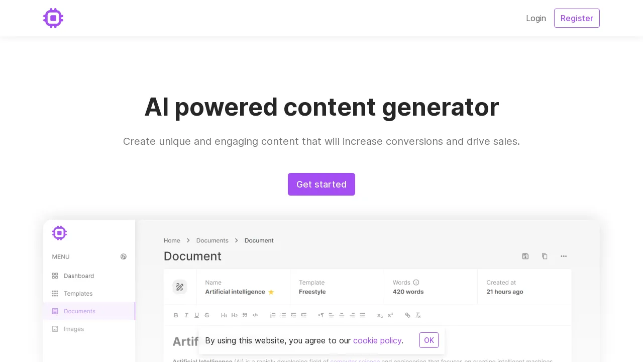 AI powered content generator screenshot