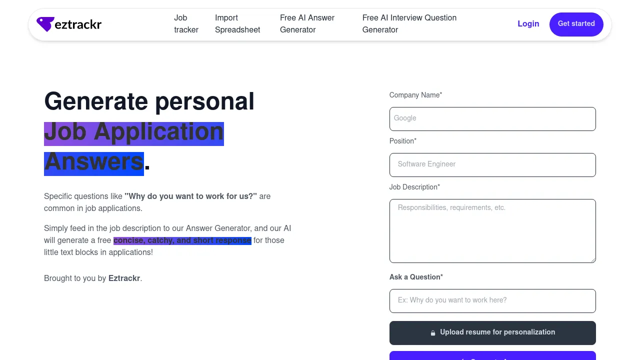 Application Answer Generator by Eztrackr screenshot