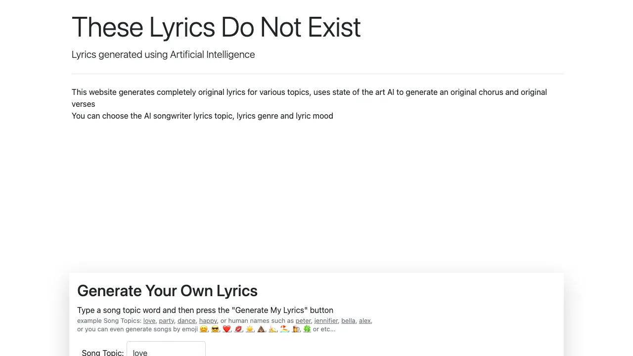 Artificial Intelligence Songwriter screenshot