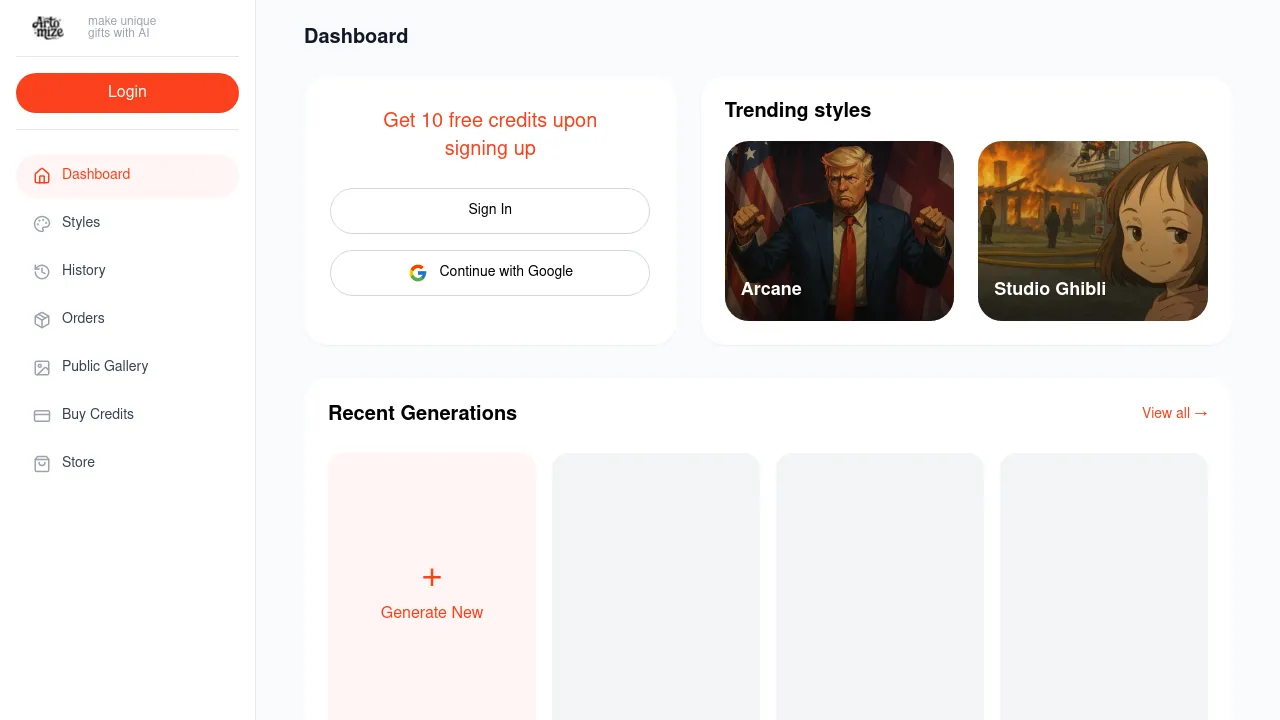 Artomize - AI generated Images and Gifts screenshot