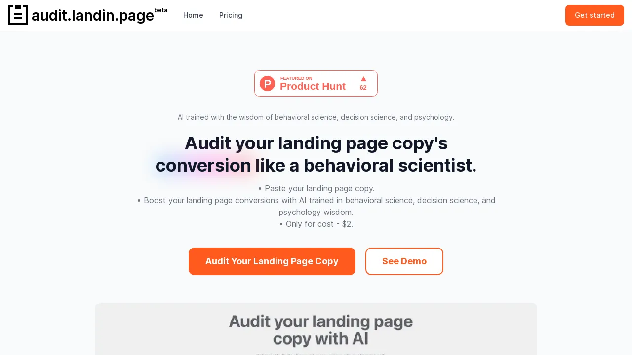 Audit Landin Page screenshot