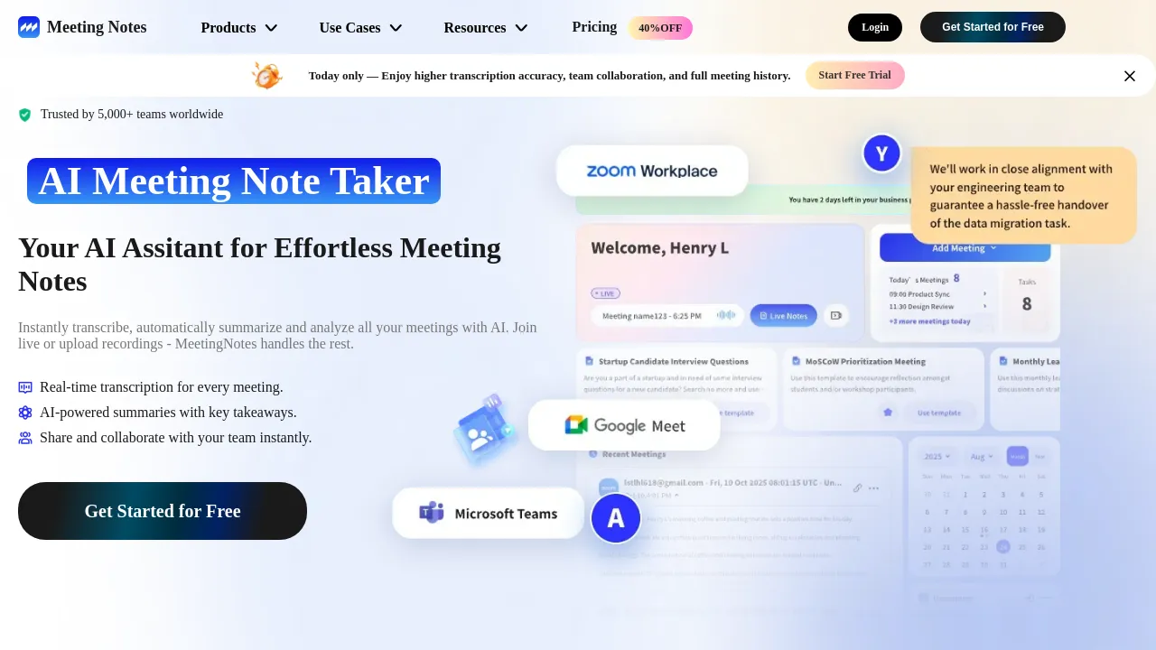 Best AI Assitant for Effortless Meeting Notes