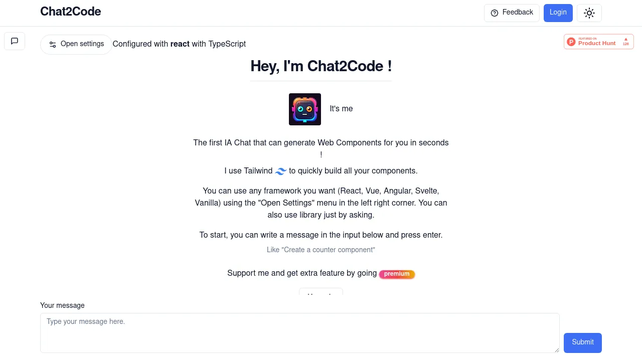 Chat2Code.dev screenshot