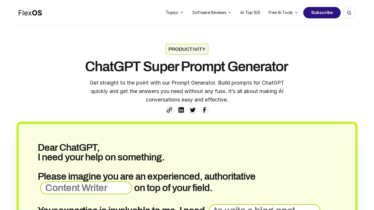 ChatGPT Super Prompt Generator screenshot