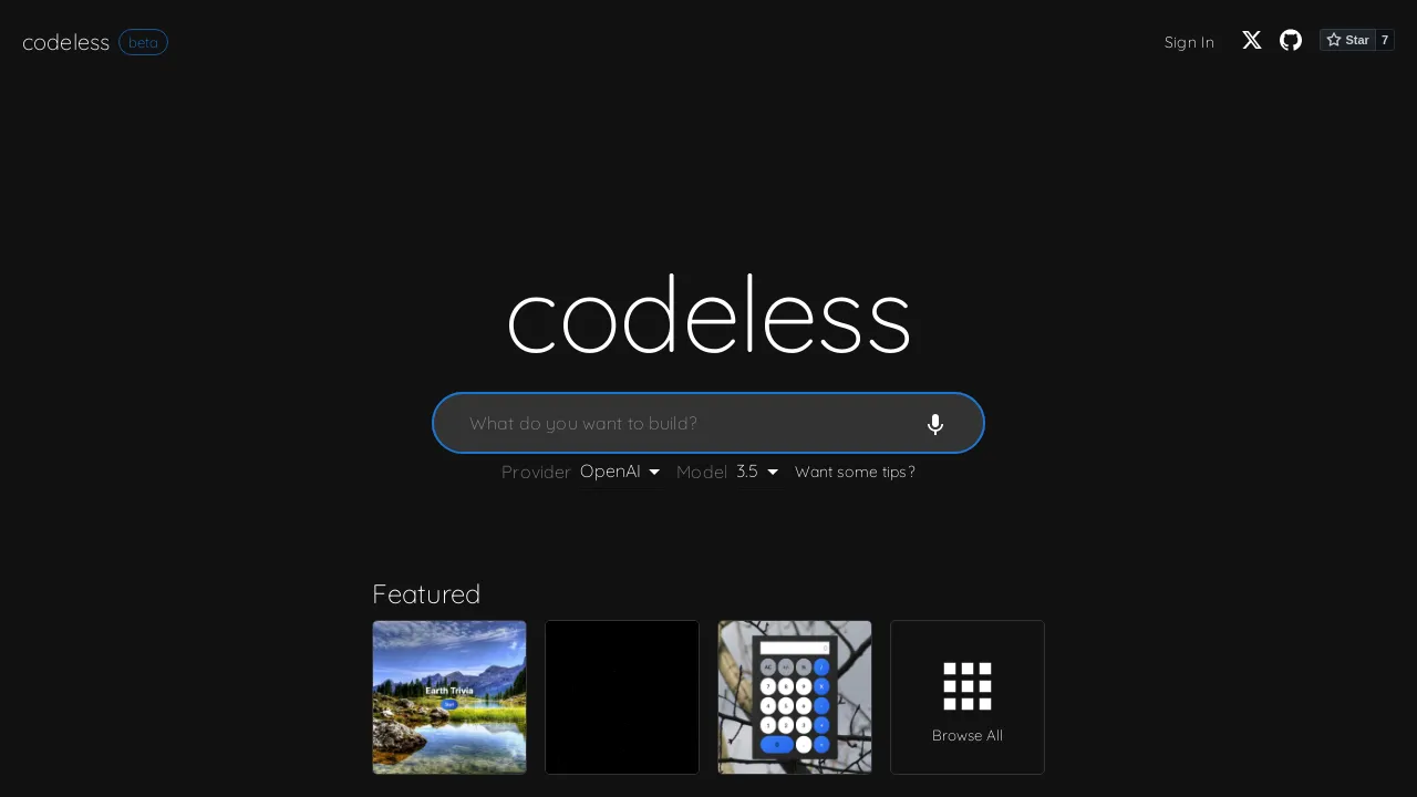 CodelessAI screenshot