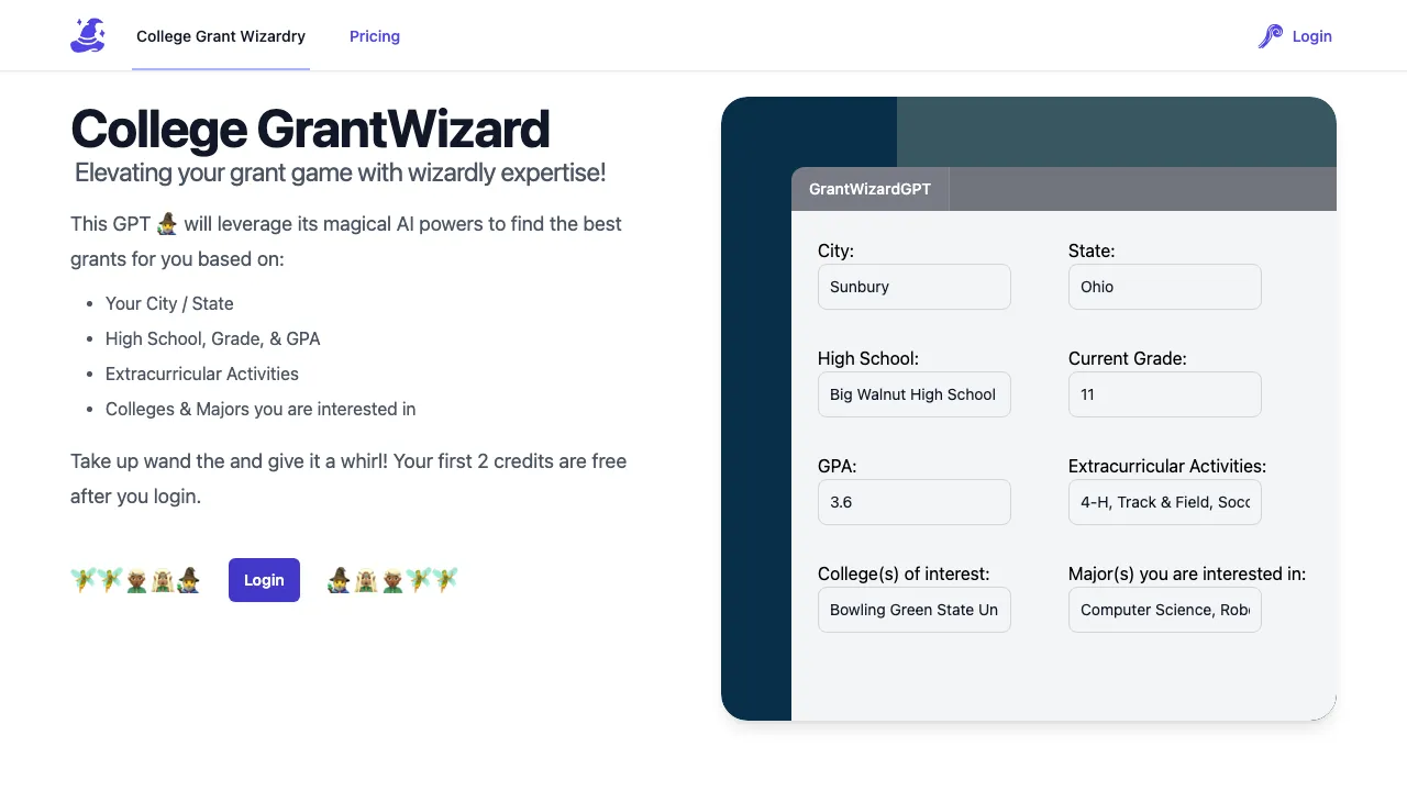 CollegeGrantWizard screenshot