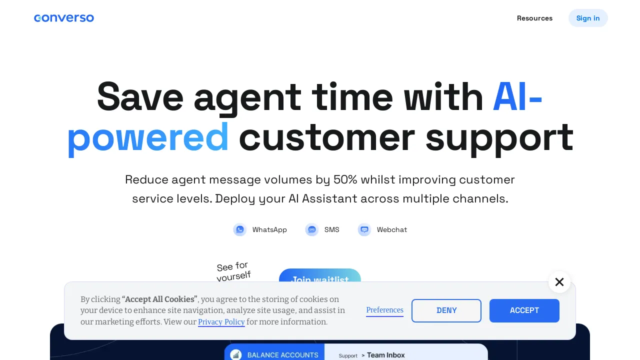 Converso is a multichannel helpdesk with integrated AI Assistants screenshot