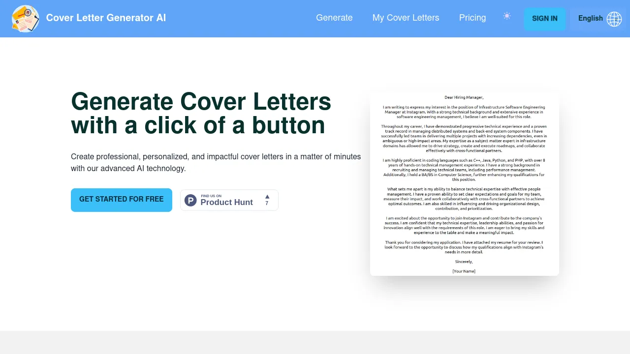 Cover Letter Generator AI screenshot