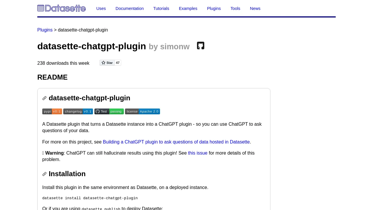 Datasette ChatGPT plugin screenshot