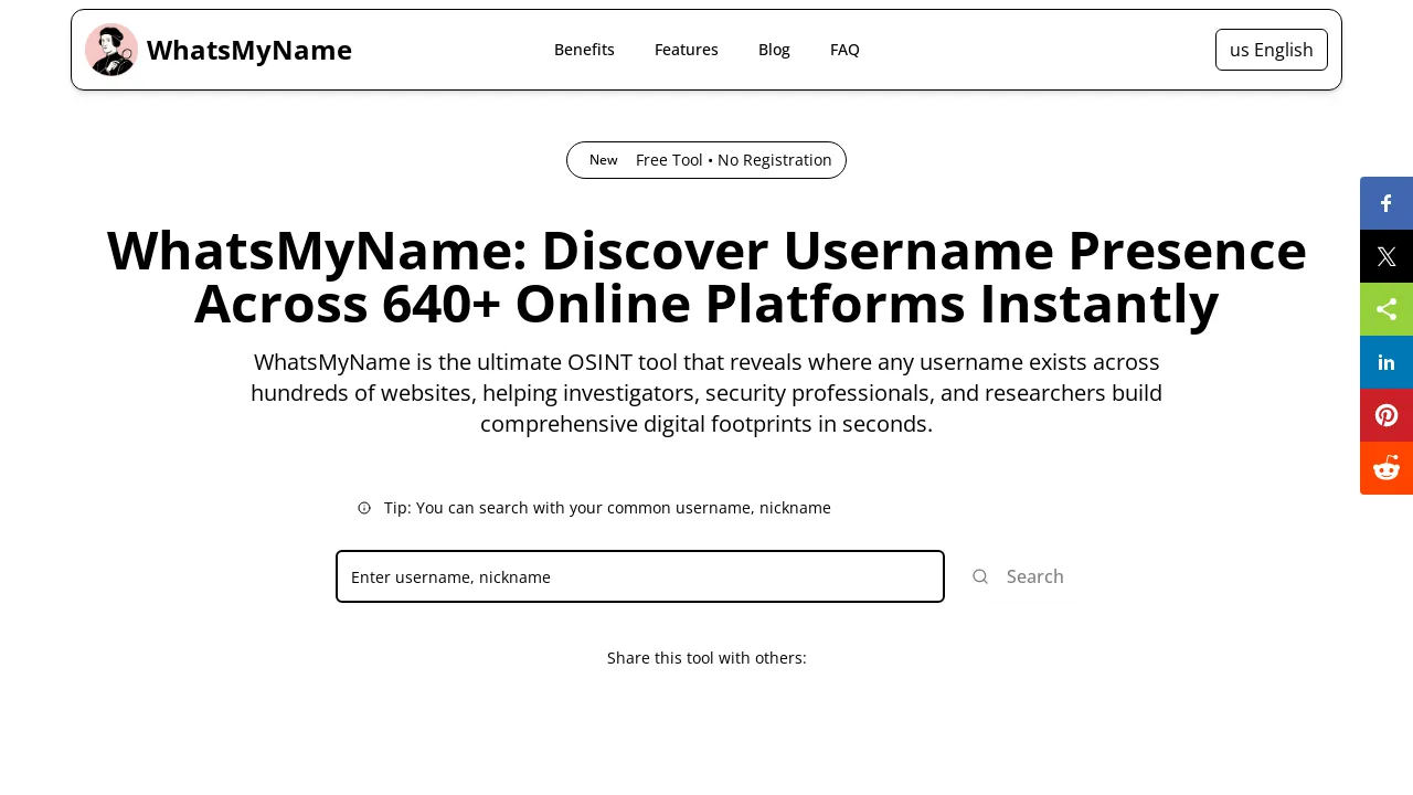 Discover Username Presence Across 640+ Online Platforms Instantly
