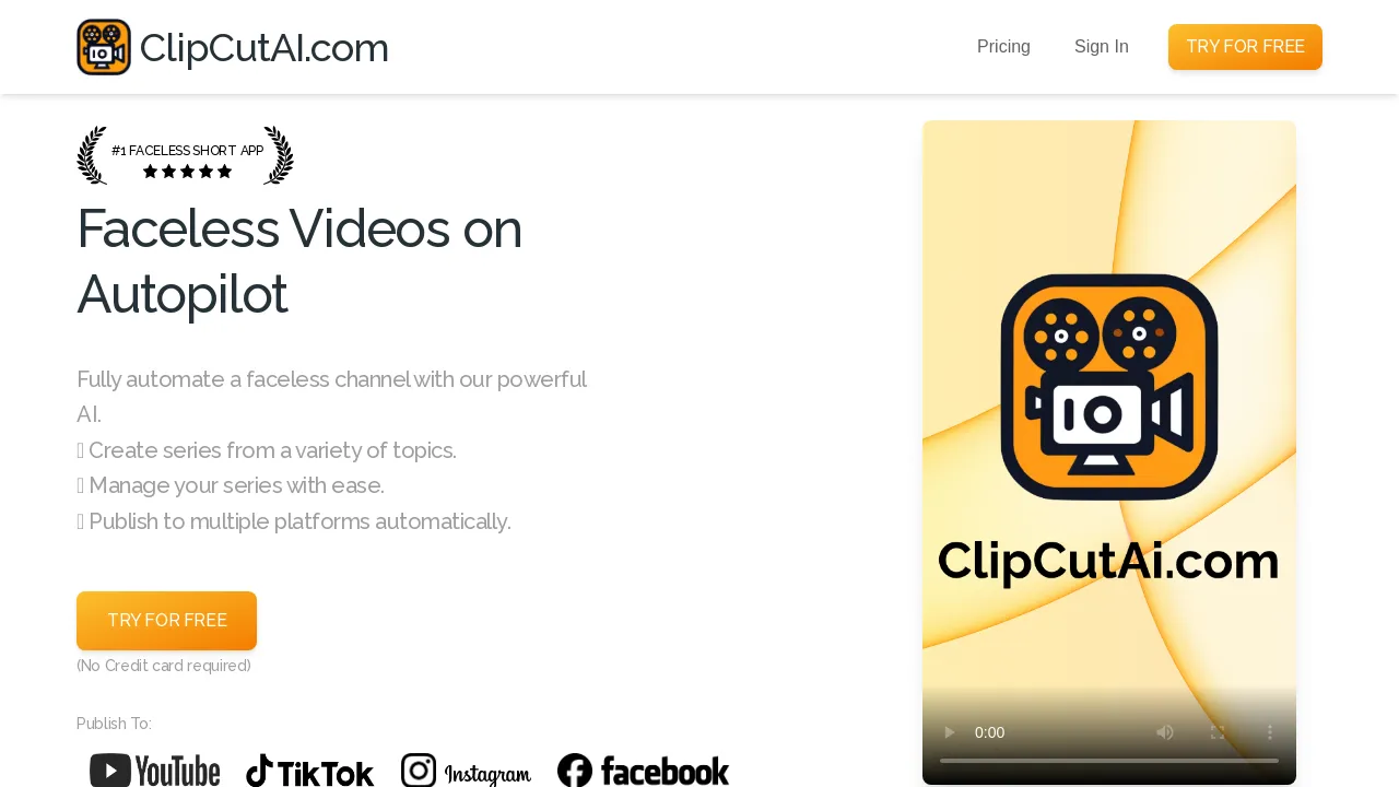 Effortless Faceless Video Automation with ClipCutAi screenshot