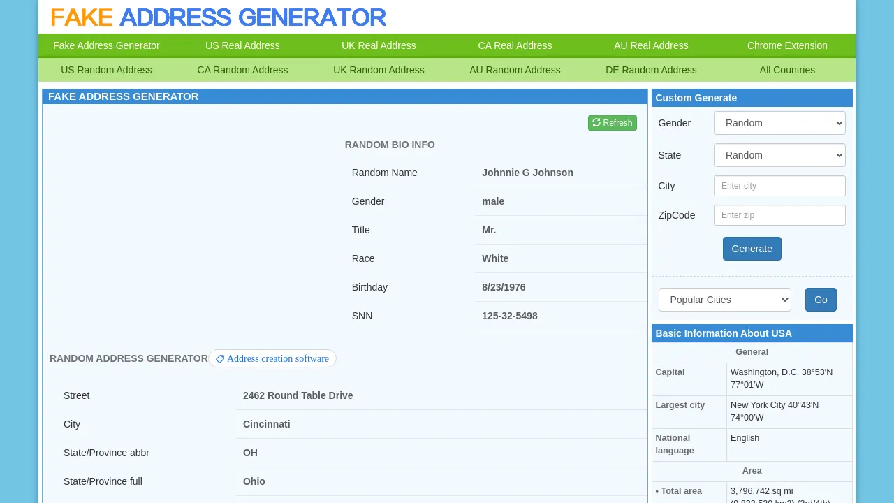 Fake Address Generator screenshot