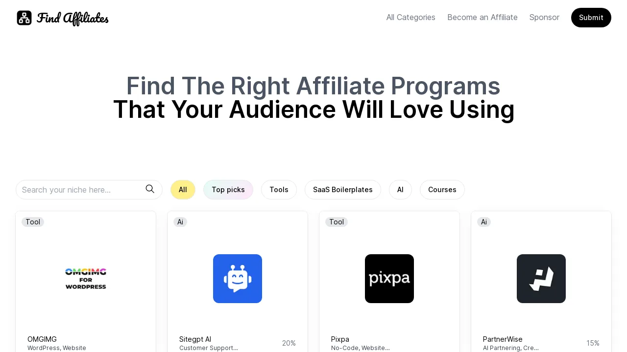 Find Affiliates screenshot