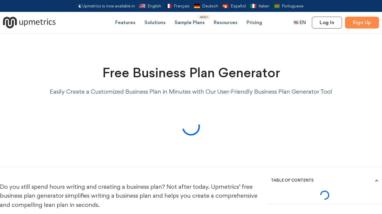 Free Business Plan Generator by upmetrics screenshot