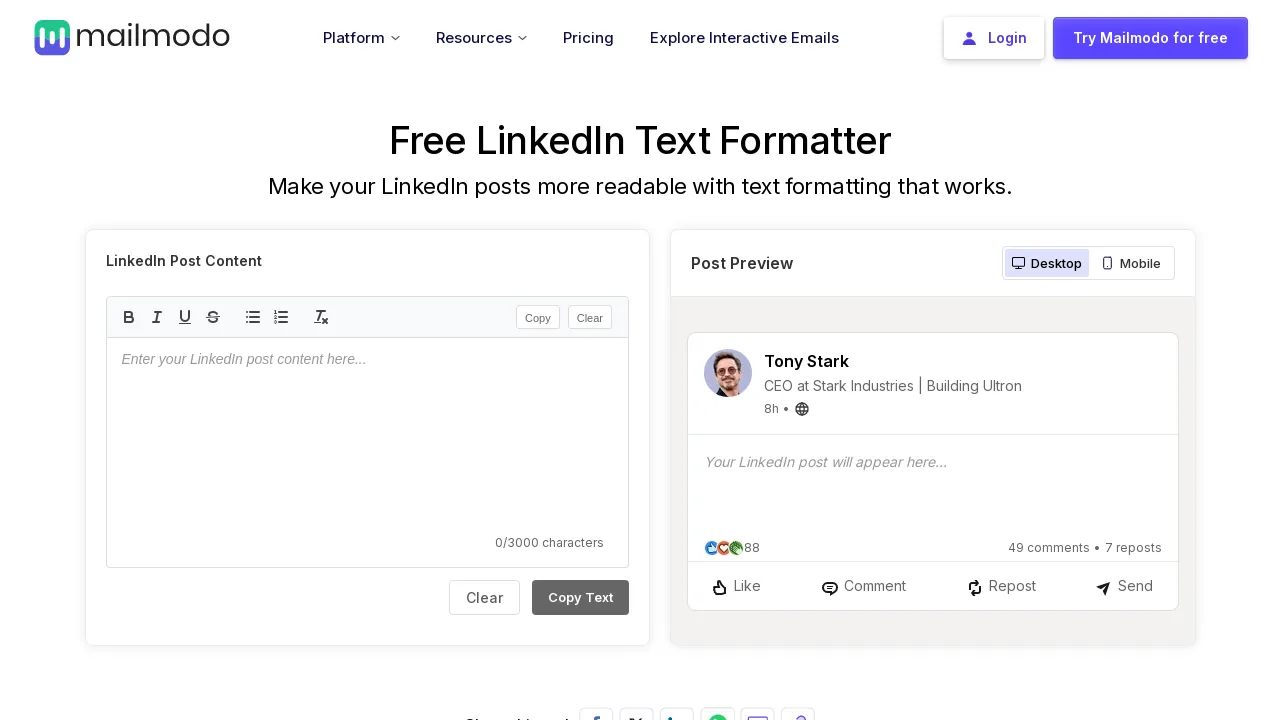 Free LinkedIn Text Formatter & Styler screenshot