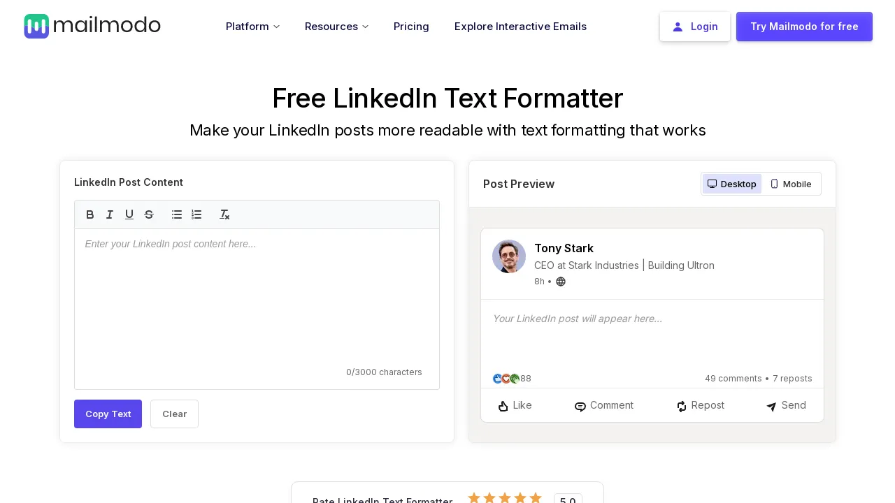 Free LinkedIn Text Formatter