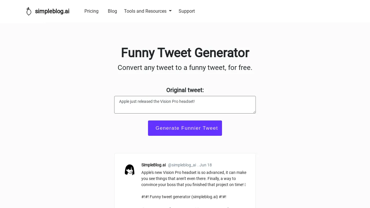 Funny tweet generator screenshot