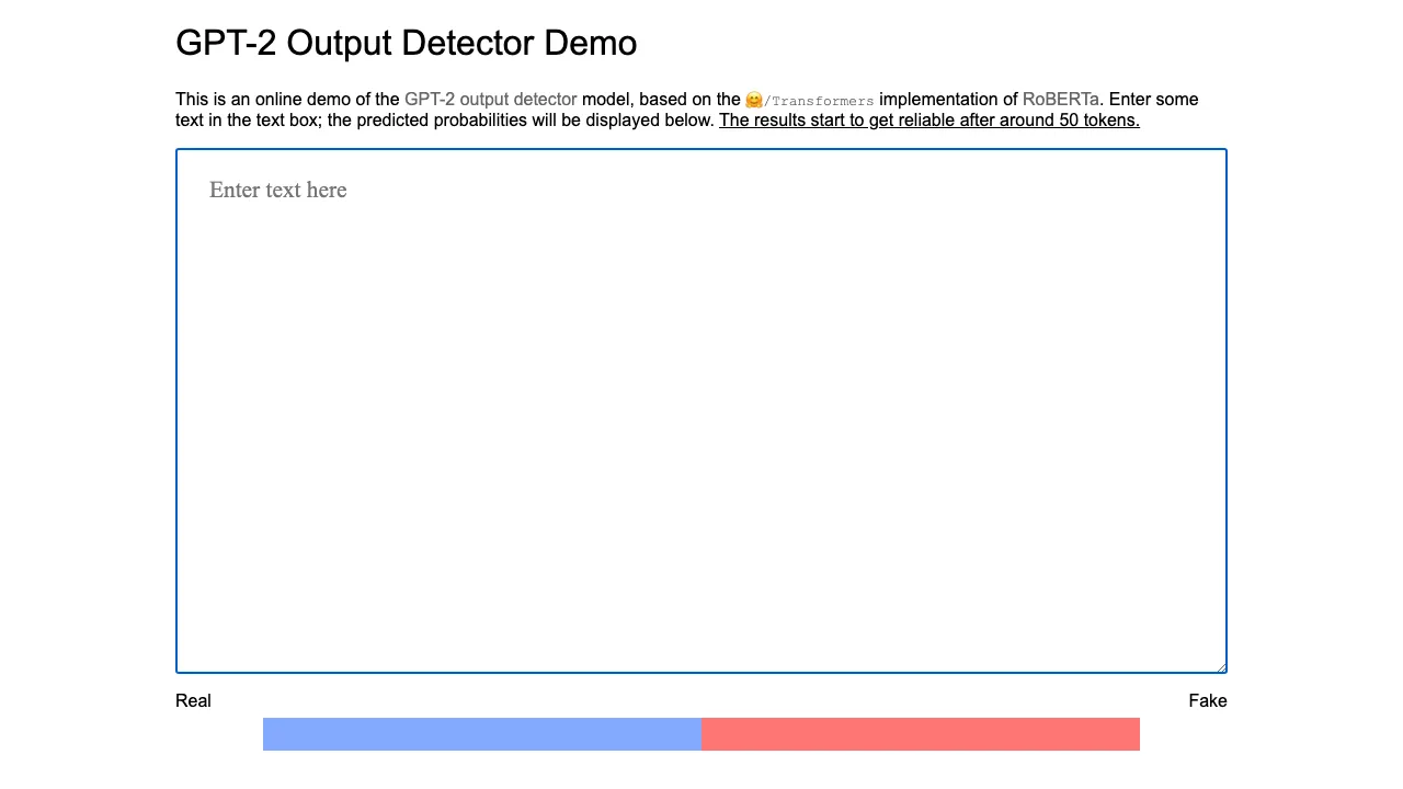 GPT-2 Output Detector screenshot