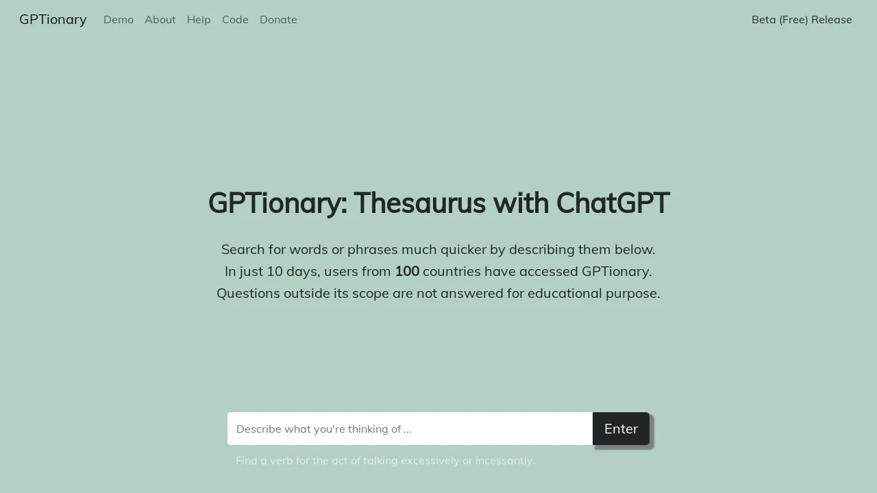 GPTionary screenshot